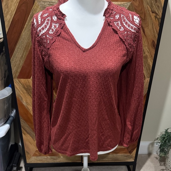 Source Unknown Tops - Source Unknown Terracotta Lace Detail Blouse